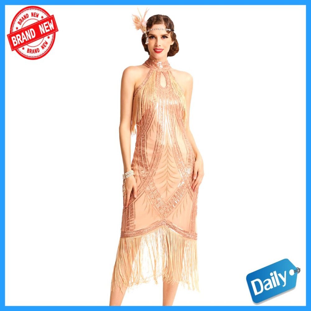 Vintage Flapper Dress Long Fringe Gatsby Costume Art Deco Party